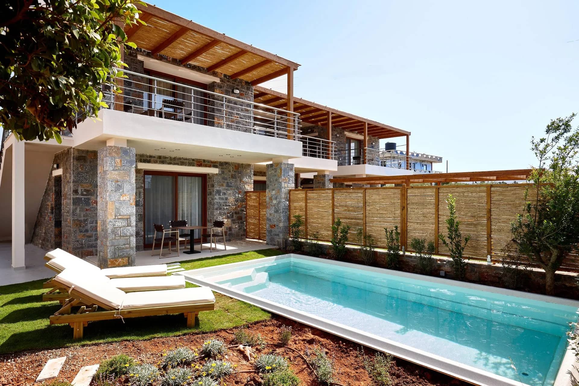 Two bedroom stone villa with private pool, outdoor hot tub and garden across two floors